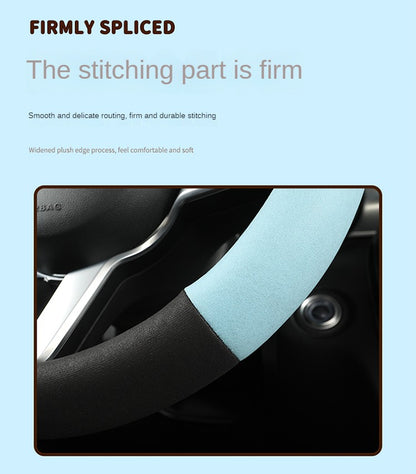 Car Steering Wheel Cover with Cat Ears Anti-slip Wear-resistant Technology Cloth Car Handle Cover Four Seasons