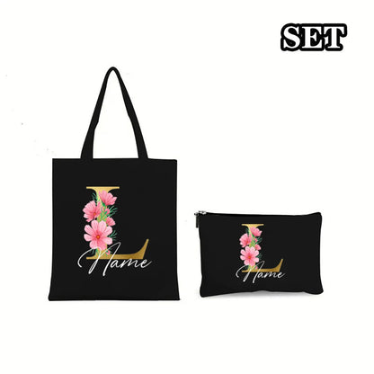 Personalisiertes Umhängetasche &amp; Schminktasche Set Initiale mit Namen Taschen Junggesellinnenabschied Partytasche Geburtstagsantrag Hochzeitsgeschenk für Sie 