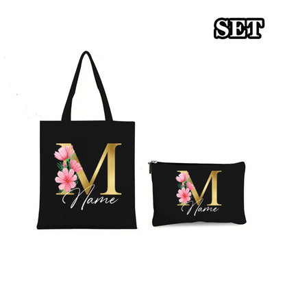 Personalisiertes Umhängetasche &amp; Schminktasche Set Initiale mit Namen Taschen Junggesellinnenabschied Partytasche Geburtstagsantrag Hochzeitsgeschenk für Sie 