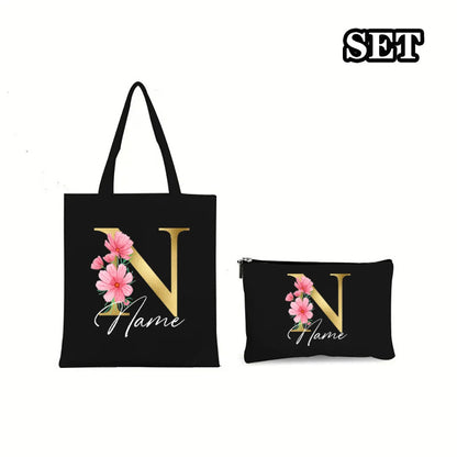 Personalisiertes Umhängetasche &amp; Schminktasche Set Initiale mit Namen Taschen Junggesellinnenabschied Partytasche Geburtstagsantrag Hochzeitsgeschenk für Sie 