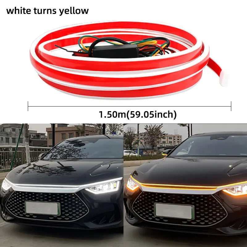 LED Car Hood Lights Strip Daytime Running Light Scan Dynamic Automotive Hood Decorative Ambient Lights Universal