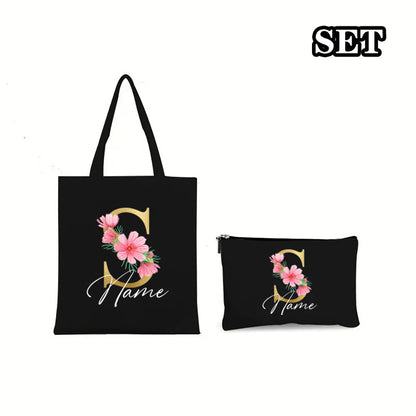 Personalisiertes Umhängetasche &amp; Schminktasche Set Initiale mit Namen Taschen Junggesellinnenabschied Partytasche Geburtstagsantrag Hochzeitsgeschenk für Sie 