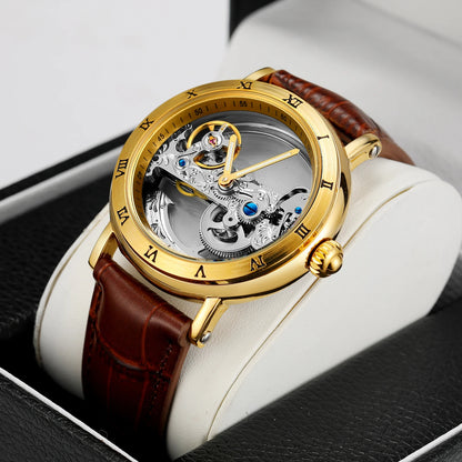 mechanical watches Golden Bridge Skeleton Automatic Men's Watch Luxury Genuine Leather Belt Carved Movement Luminous Pointer