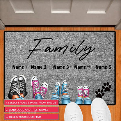 Personalized Doormat Shoes Paws Custom Family Welcome Mat Rug Floor Mats Carpet Home Decor Accessory Pets Owners Lovers