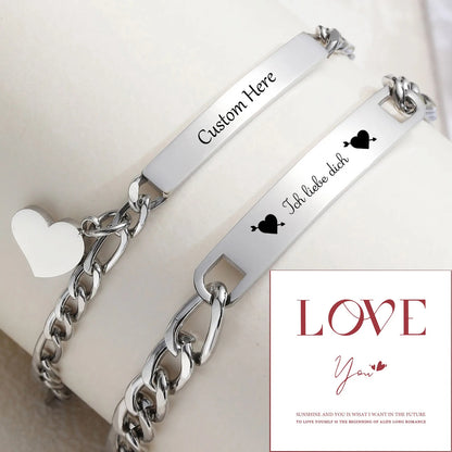 Custom Bracelets for Couples, Love Promise for Women and Men, Figaro Chain Bracelets with Heart