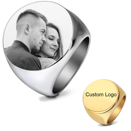 Personalized Ring Engraved Name Logo Photo Couple Stainless Steel