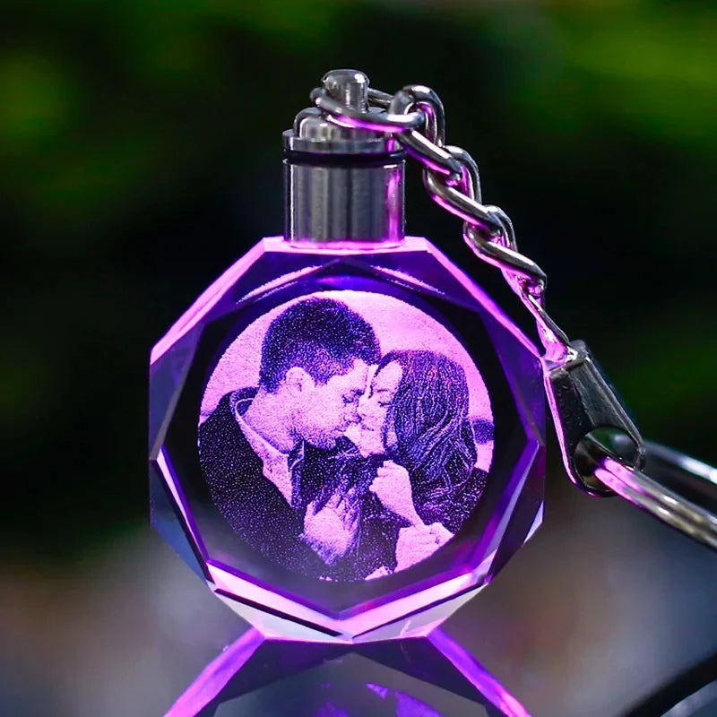 Personalized Customized Photo Crystal Key Chains  Laser Engraved Picture With Colorful Light