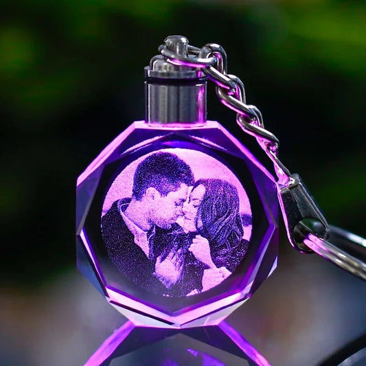 Personalized Customized Photo Crystal Key Chains  Laser Engraved Picture With Colorful Light