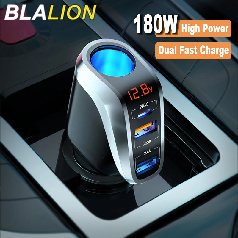 USB Car Charger Super Fast Charging QC3.0 PD 66W Quick Charge Cigarette Lighter Socket for iPhone Xiaomi Samsung