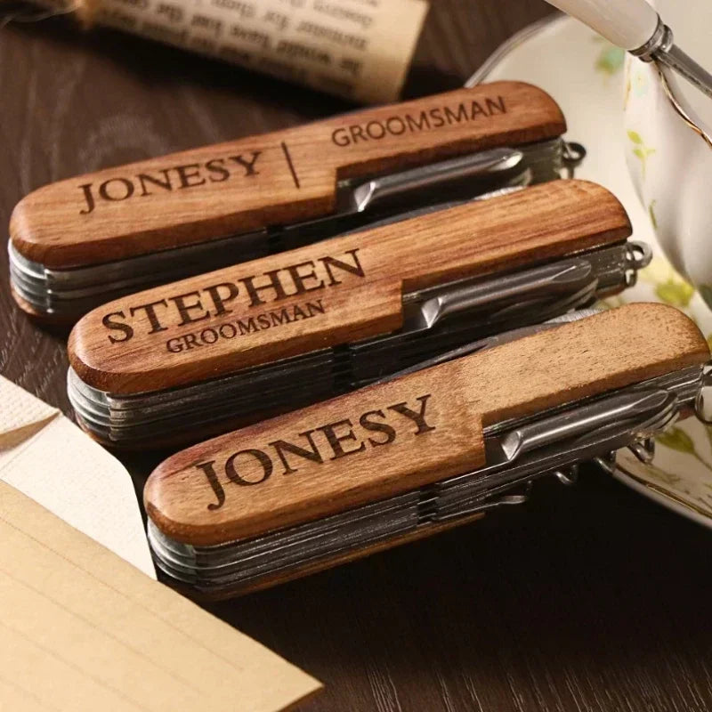 Custom Logo, Name Wooden Engraving Rosewood Knife