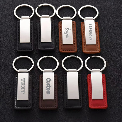 Laser Custom two sides Logo Leather Metal Keychain