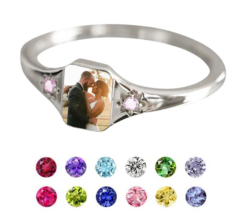 Custom Photo Ring, Personalized Birthstone Rings for Women