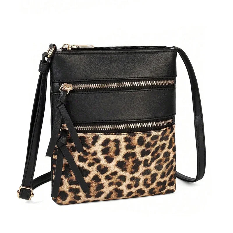 Double Zipper Leopard Pattern Crossbody Bags For Women