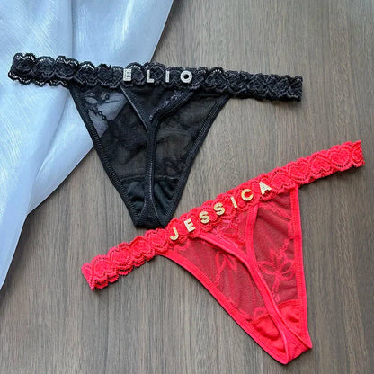 Personalized Custom Name Crystal Letter Thong Lace Bikini Panties