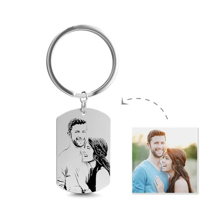 Personalized Photo Keychain Stainless Steel Laser Engraving Customized Name Date