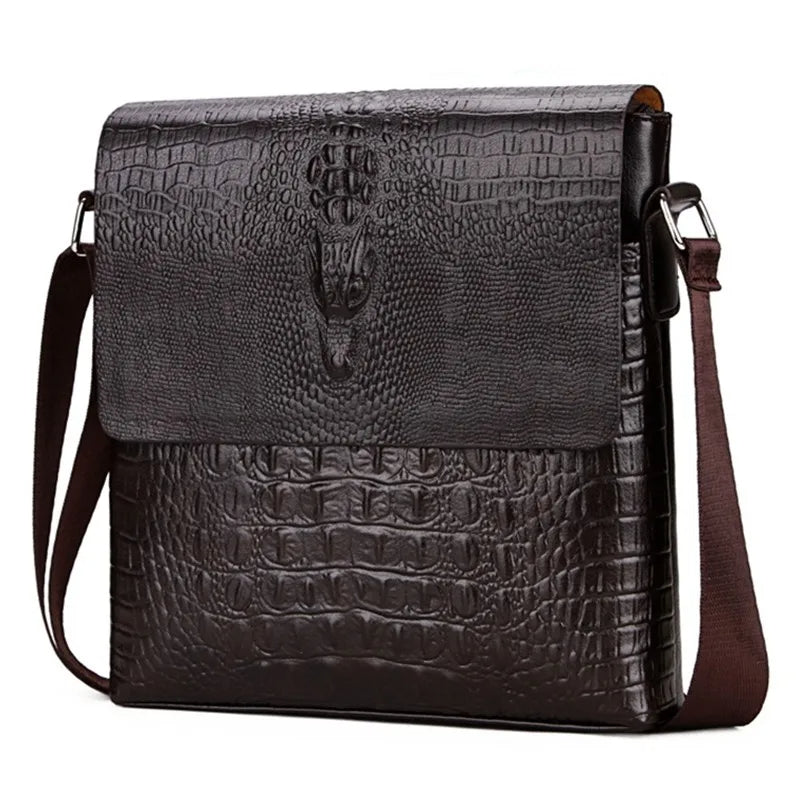 Vintage Crocodile Pattern PU Leather Shoulder Bag Men's Business Bags