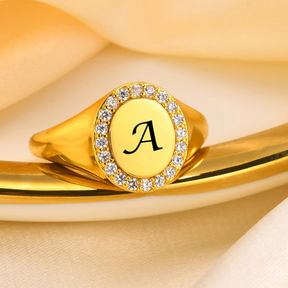 A-Z Letters Rings For Women Zircon Opening Color Opening Ring Initials Alphabet