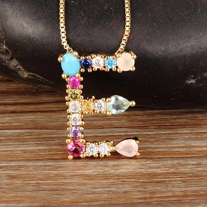 Rainbow Color A-Z Letters Necklace For Women Initials Alphabet