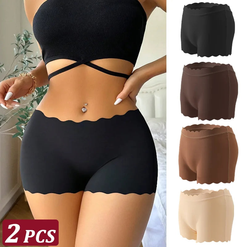 Women's Panties Seamless Wavy Edge Silk Satin Boxers Underwear Female