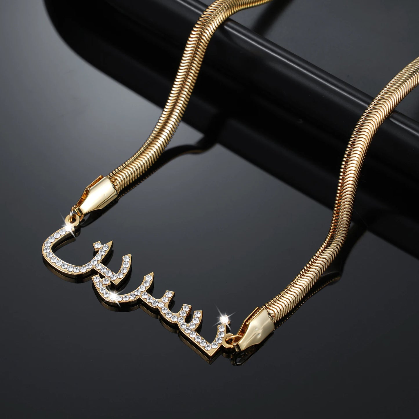 Custom Arabic Name Necklace With Snake Chain Personalized Crystal Arabic Pendant Islamic