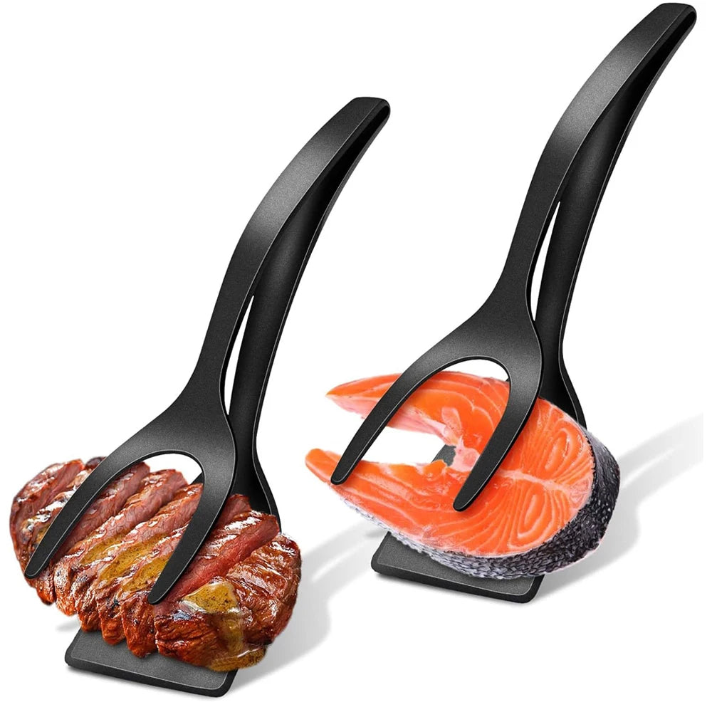 2 in 1 Grip Flip Spatula Clamp Egg Pancake Fish French Toast Omelette Making Non Stick Home Kitchen Cooking Turner Too