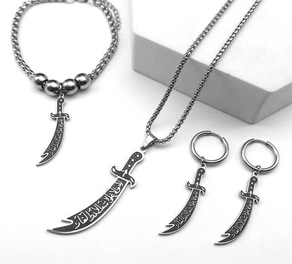 Arabic Imam Ali Zulfiqar Sword Stainless Steel Jewelry Set