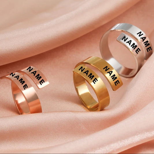 Gravur Name Fingerring, Personalisiertes Paar Valentinstag Geschenk für Frau Männer Mädchen Silber Farbe Edelstahl Schmuck