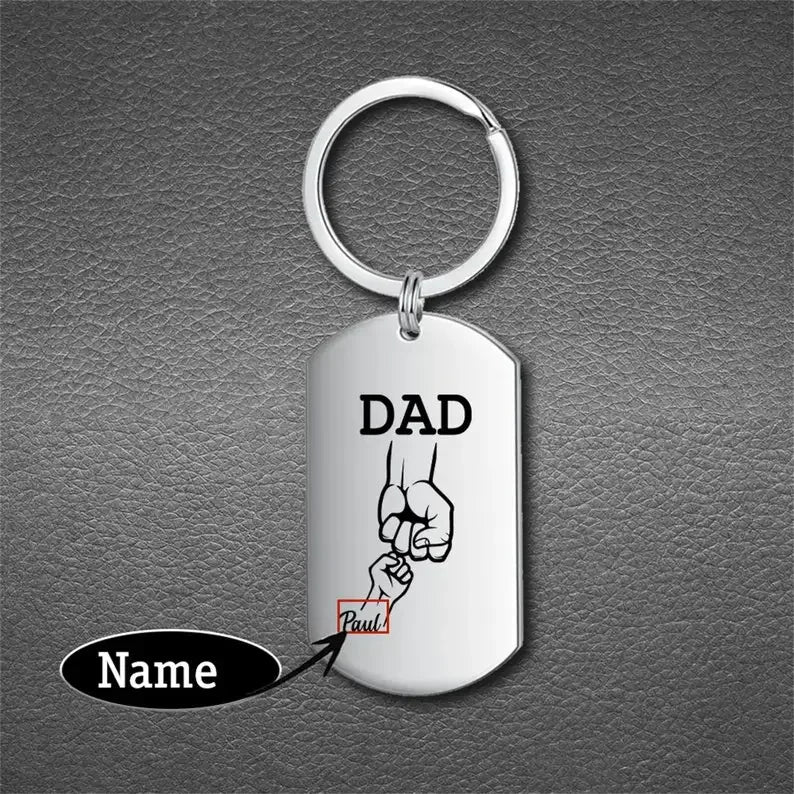 Personalized Custom Dad Keyring with Kids Name Family Keychain Stainless Steel