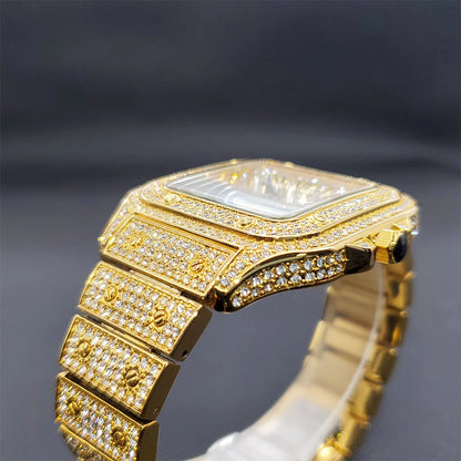 Quartz Wristwatches Iced Out Luxury Square with Full Diamond Unique