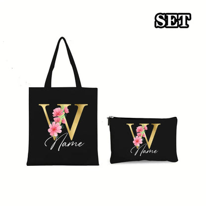 Personalisiertes Umhängetasche &amp; Schminktasche Set Initiale mit Namen Taschen Junggesellinnenabschied Partytasche Geburtstagsantrag Hochzeitsgeschenk für Sie 