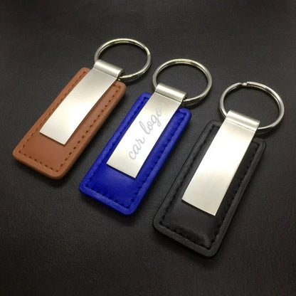 Laser Custom two sides Logo Leather Metal Keychain