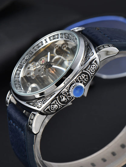 Retro Automatic Watch Mechanical Wristwatches Skeleton Waterproof Leather