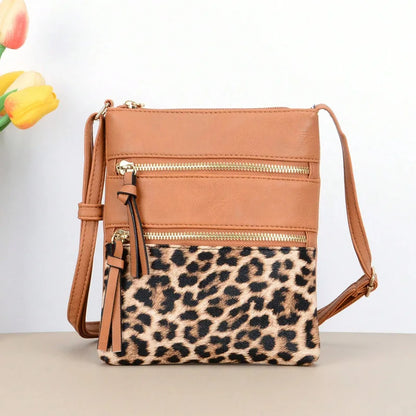 Double Zipper Leopard Pattern Crossbody Bags For Women