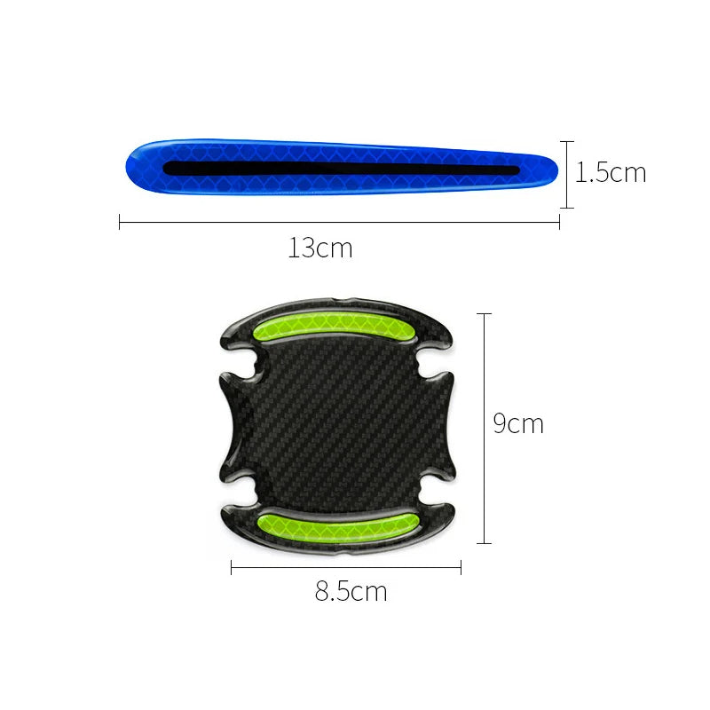 8PCS Car Door Bowl Handle Protector Safety Warning Anti-collision Anti-scratch Reflective Strip Exterior Protection