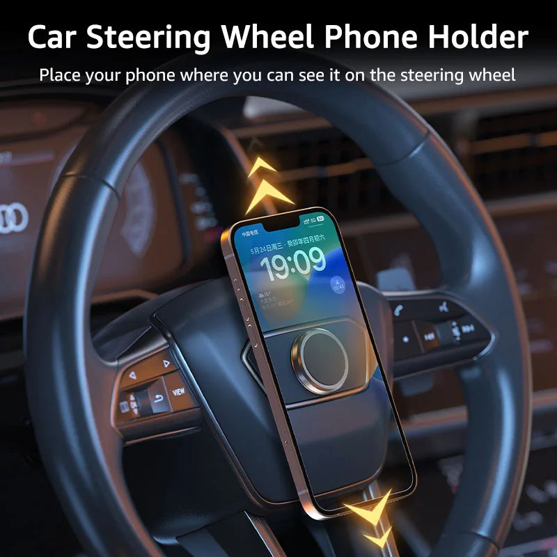 Magnetic Car Phone Holder, Car Steering Wheel Mobile Smartphone Stand