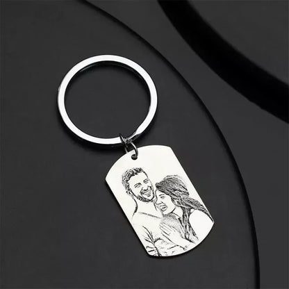 Personalized Photo Keychain Stainless Steel Laser Engraving Customized Name Date