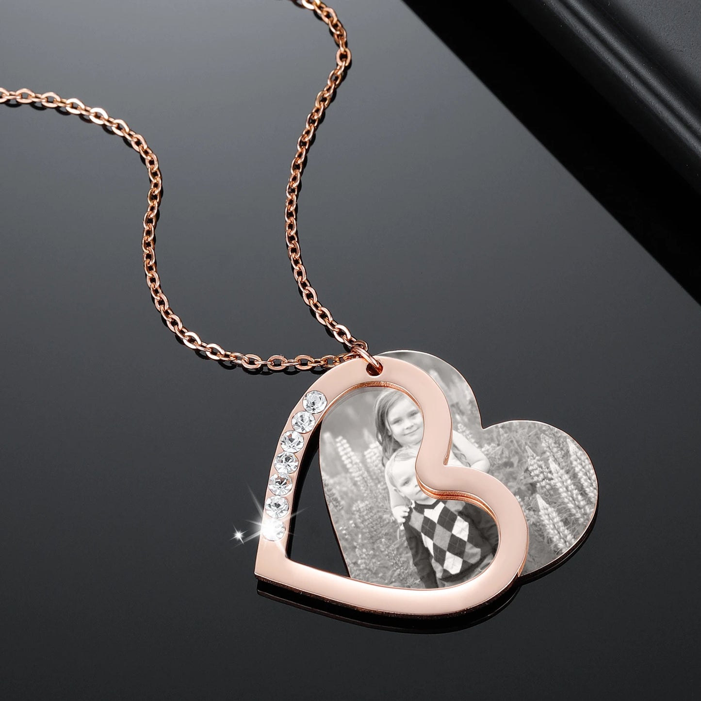 Custom Name Necklace Engraved  With Personalized Photo Stainless Steel Jewelry Women