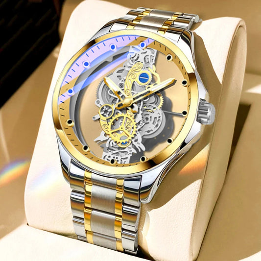 Men's Business Watches Men Silver Stainless Steel Quartz Watch withLuminous Clock