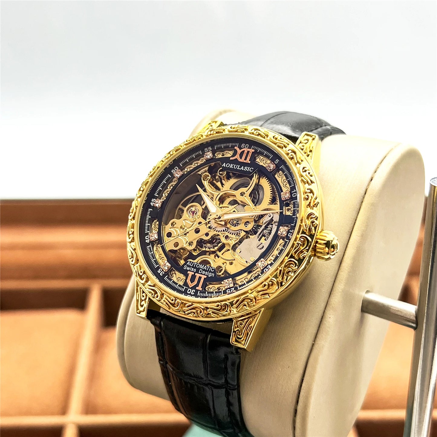 Men Wristwatch Automatic Mechanical Military Sport Transparent Male Clock Skeleton Hollow Watch