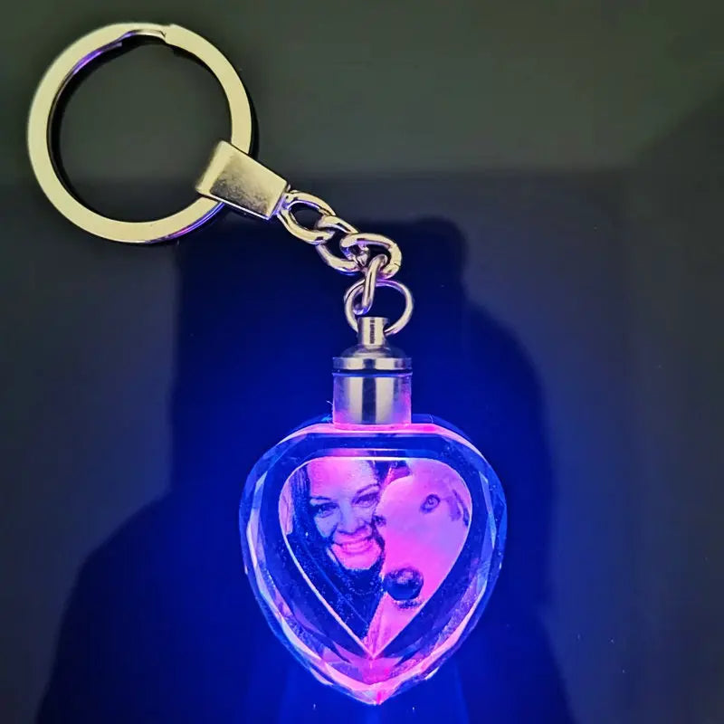 Personalized Customized Photo Crystal Key Chains  Laser Engraved Picture With Colorful Light