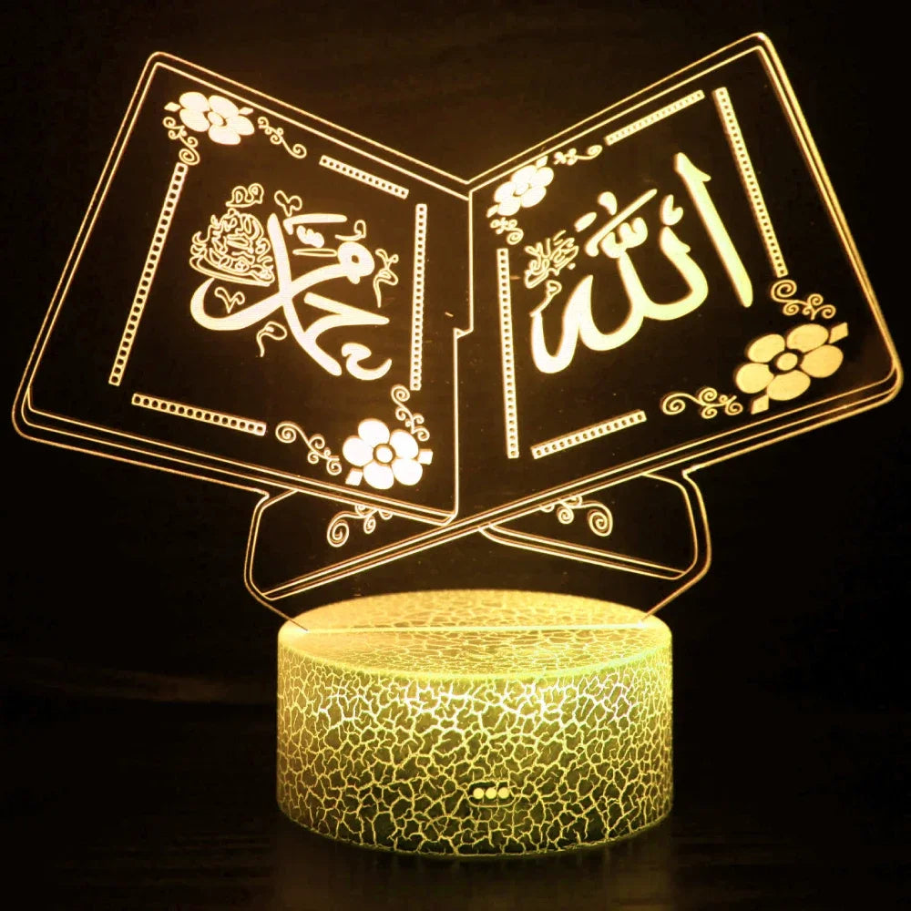 3D Muslim Allah Islamic Night Light Lamp Illusion Night Lights 7 Color Changing Acrylic Table Desk Decoration Lamps