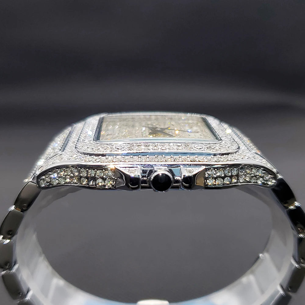 Quartz Wristwatches Iced Out Luxury Square with Full Diamond Unique