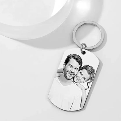 Personalized Photo Keychain Stainless Steel Laser Engraving Customized Name Date