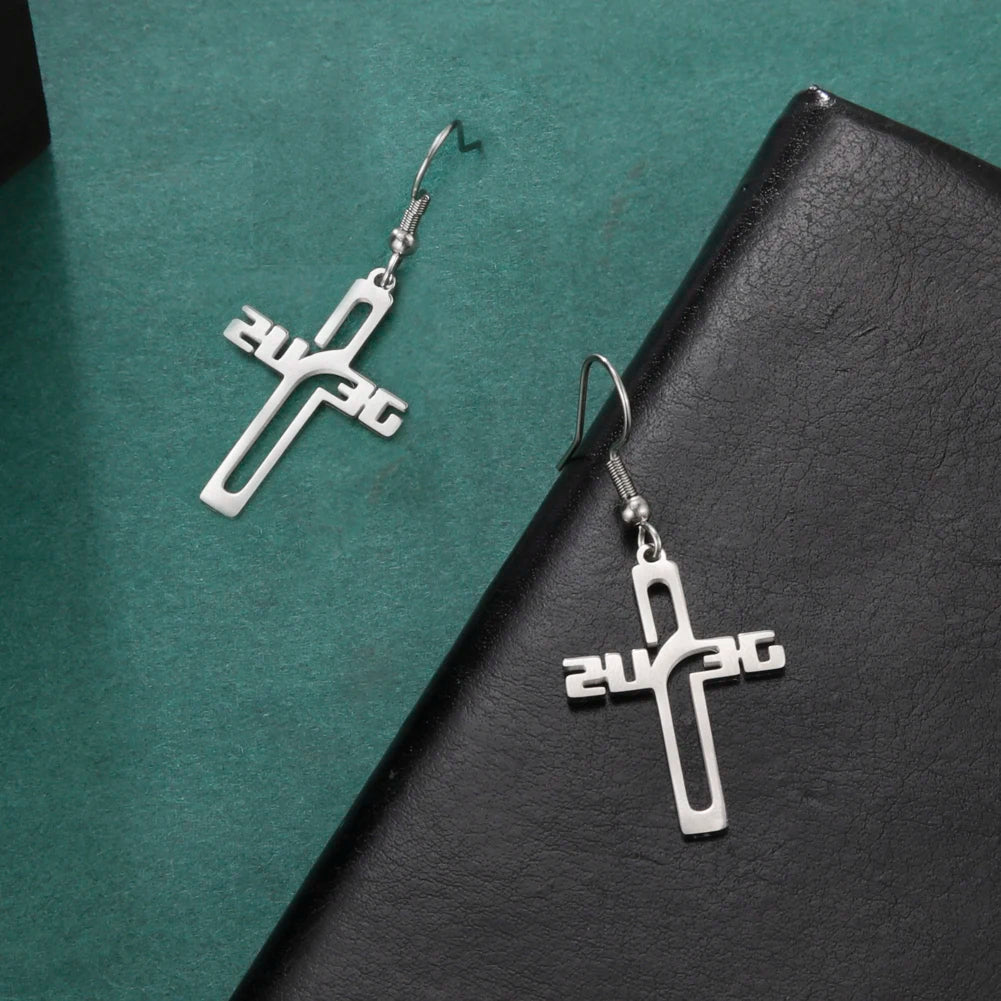 Christian Jesus Cross Dangling Earrings for Women Girls Stainless Steel