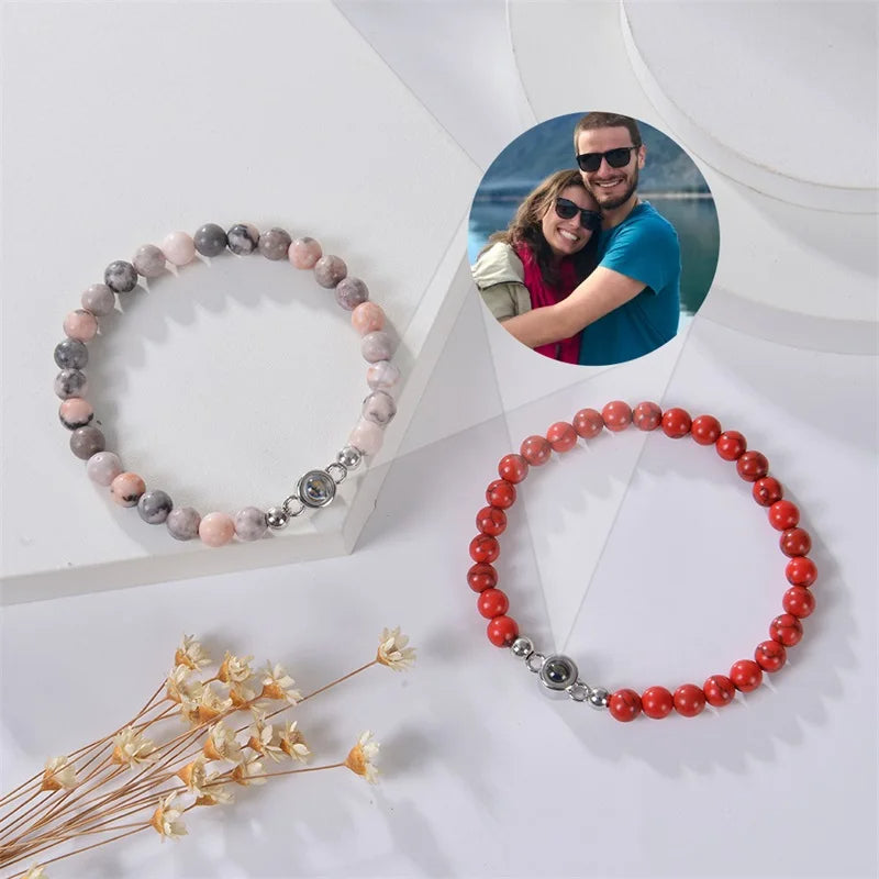 6mm Tiger Eye Beads Bracelets Personalized Photo Projection Bracelet Custom Picture Bracelet Personalized Gifts for Men Women