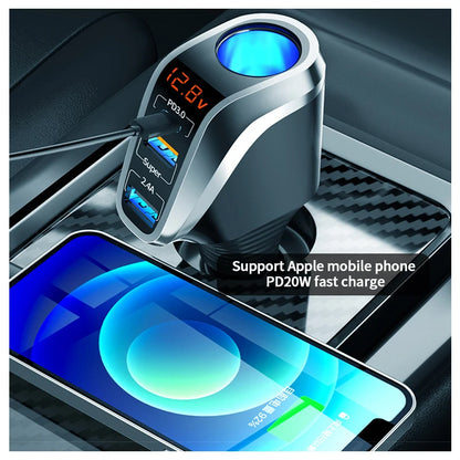 USB Car Charger Super Fast Charging QC3.0 PD 66W Quick Charge Cigarette Lighter Socket for iPhone Xiaomi Samsung