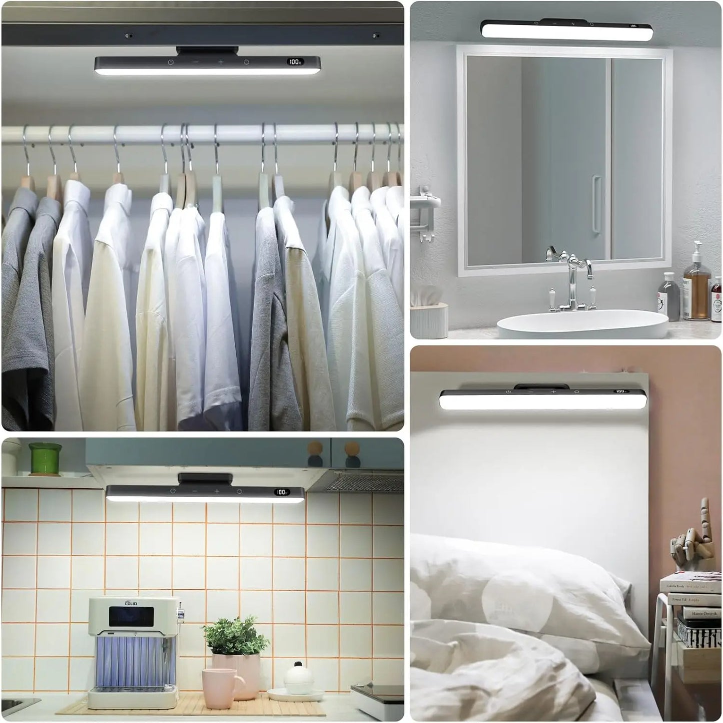 5W Dimmable Mirror Light, 3 Colors Adjustable Makeup Light with 2500mAh Rechargeable Under Cabinet for Closet, Nightstand, Desk