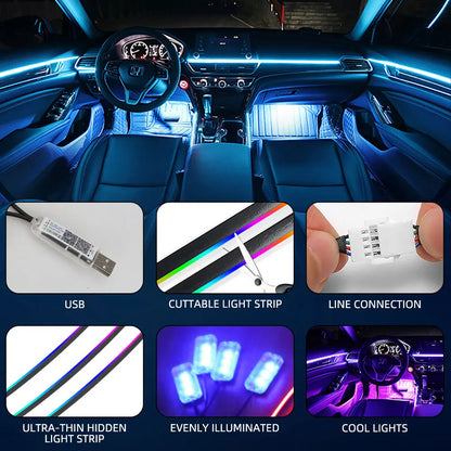 Car Ambient Lights LED Skylight Symphony RGB Interior Acrylic Strips Decoration USB APP Remote Control