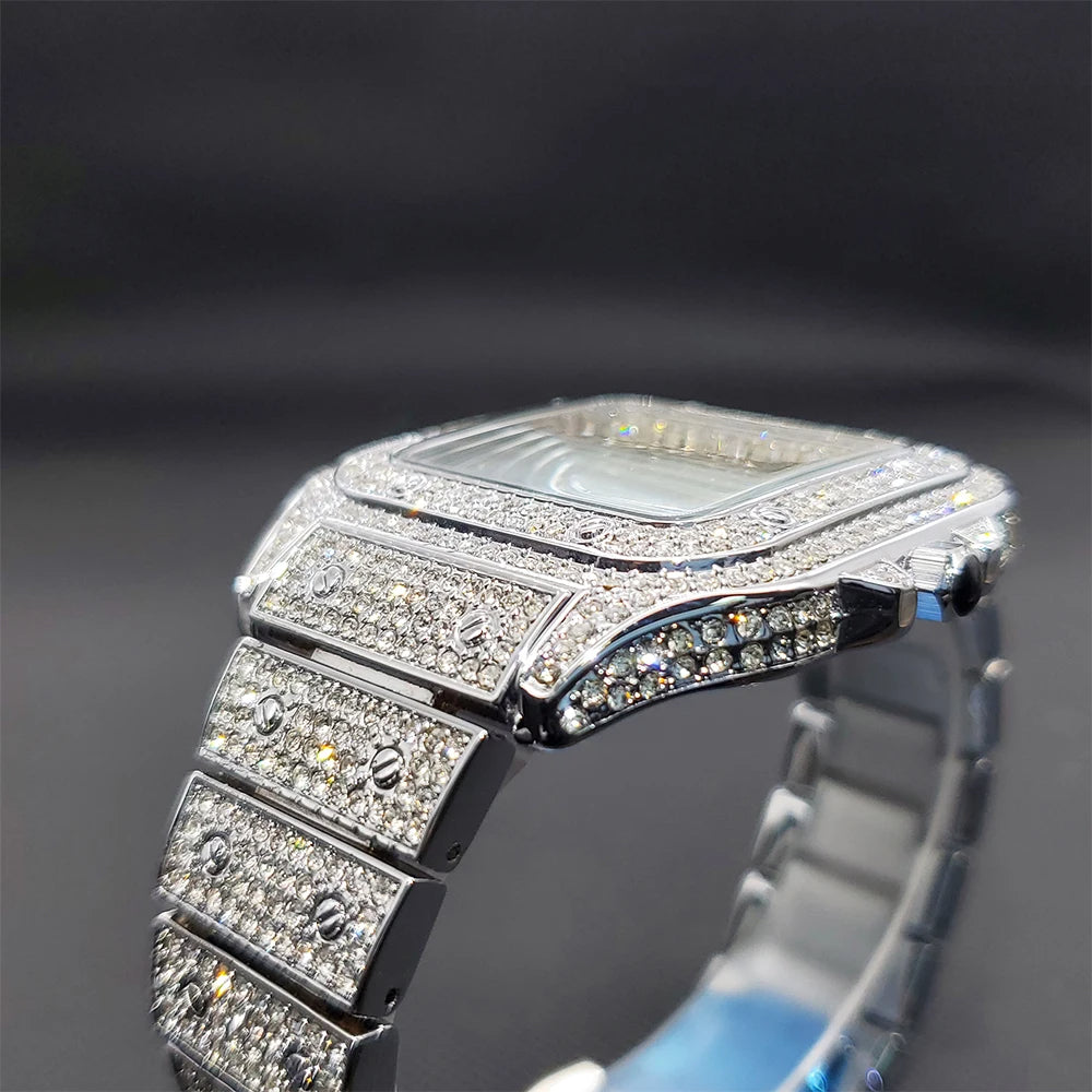 Quartz Wristwatches Iced Out Luxury Square with Full Diamond Unique