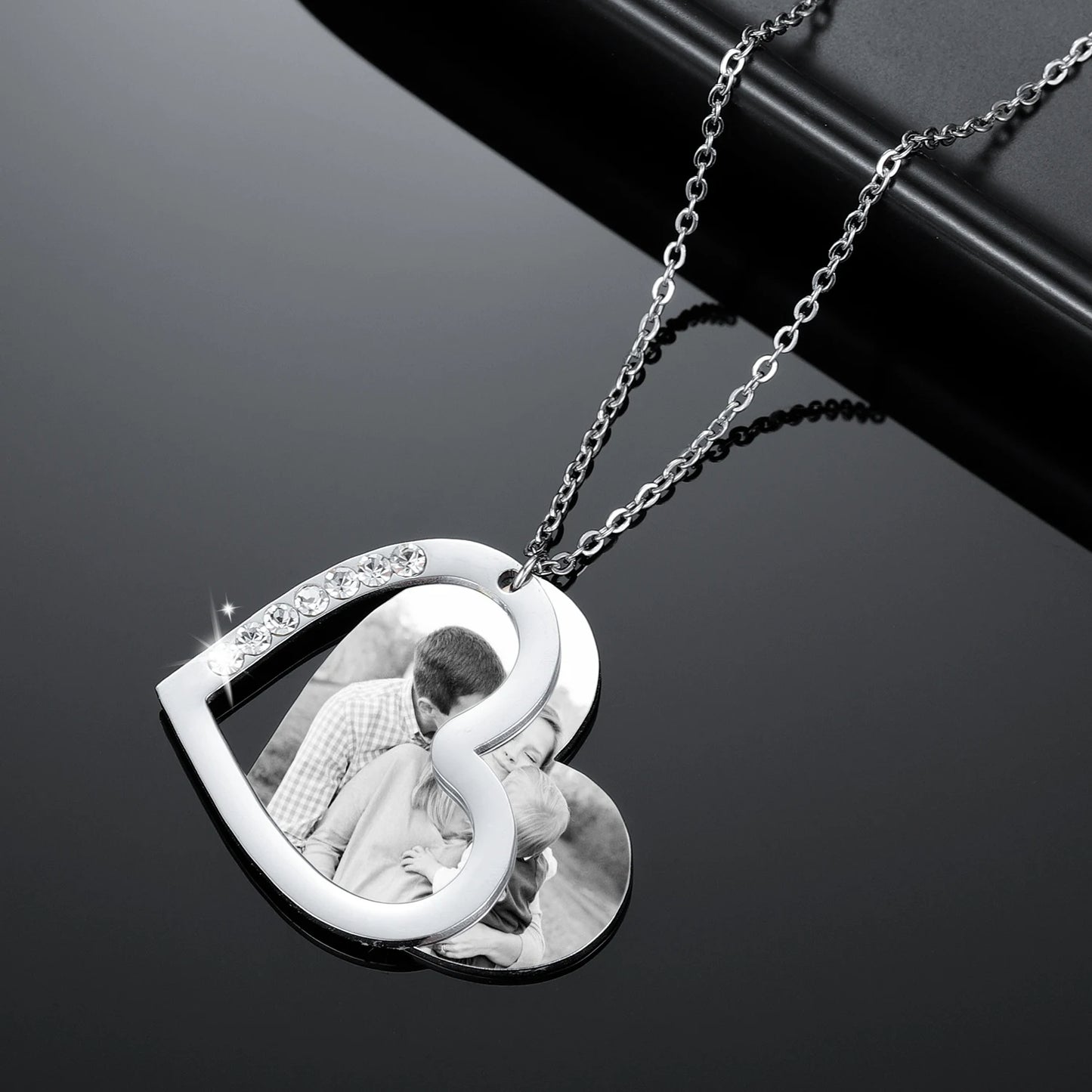 Custom Name Necklace Engraved  With Personalized Photo Stainless Steel Jewelry Women